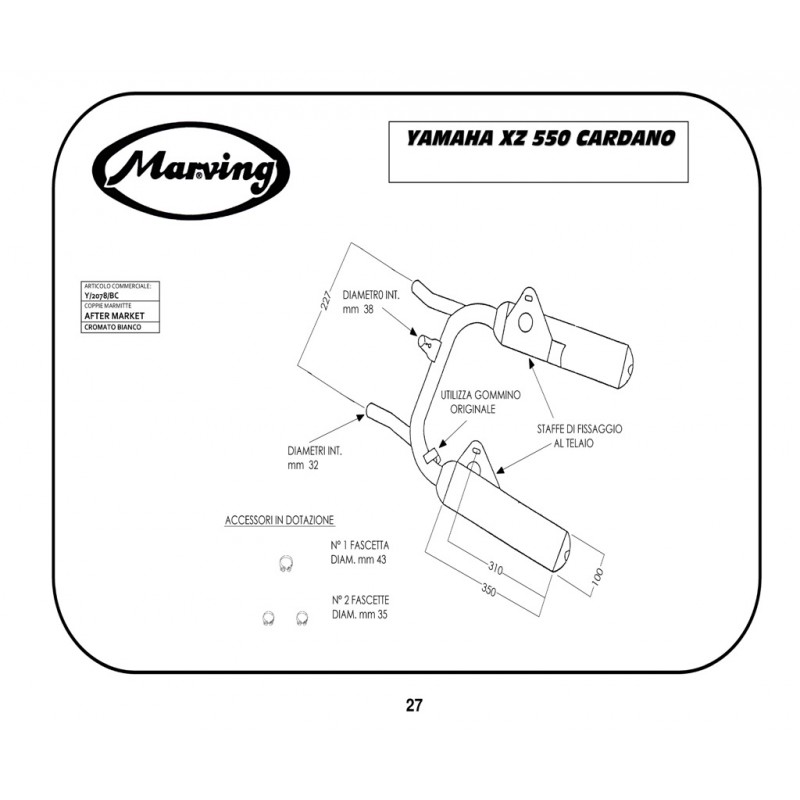 Exhaust Moto Marving Yamaha Xz 550 Cardano Y 78 Pair Cilindrica 100 Cromo